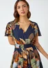 Roman Navy Angel Sleeve Floral Print Midi Dress - 24 Image 4