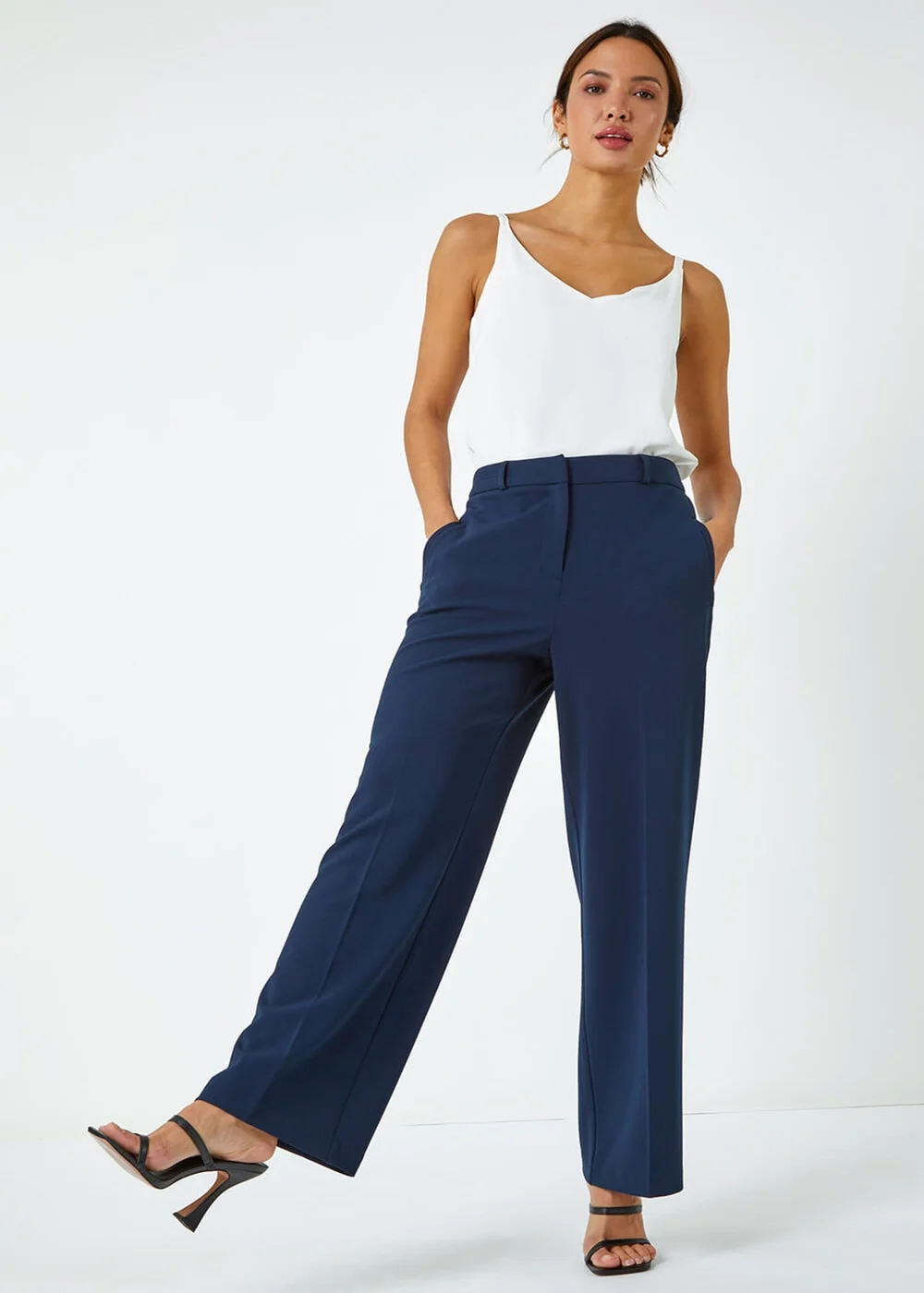 Roman Navy Wide Leg Premium Stretch Trousers - 6 Image 2