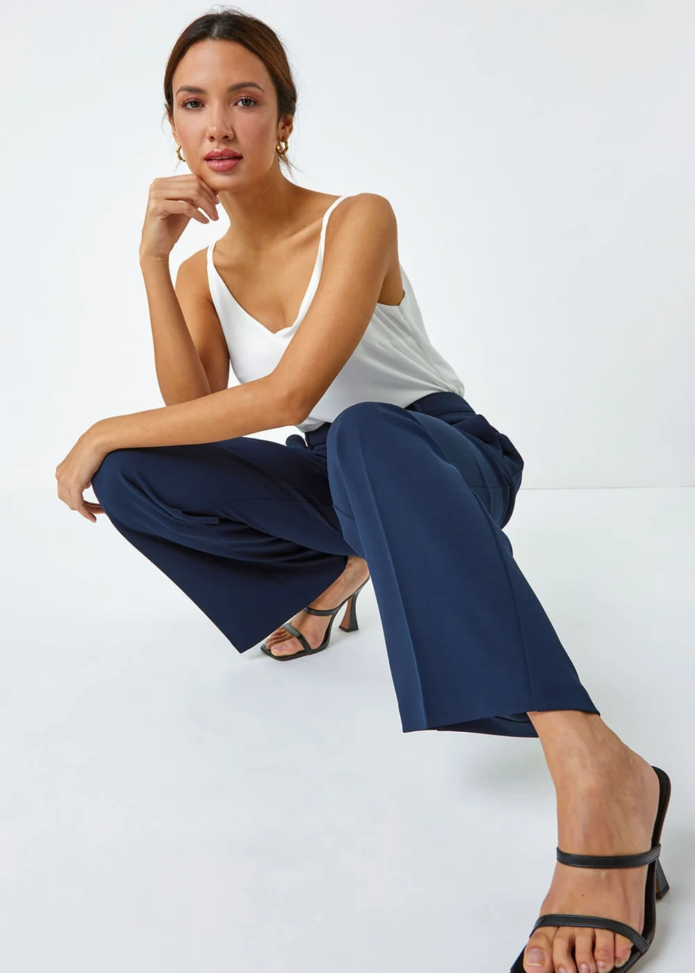 Roman Navy Wide Leg Premium Stretch Trousers - 6 Image 4