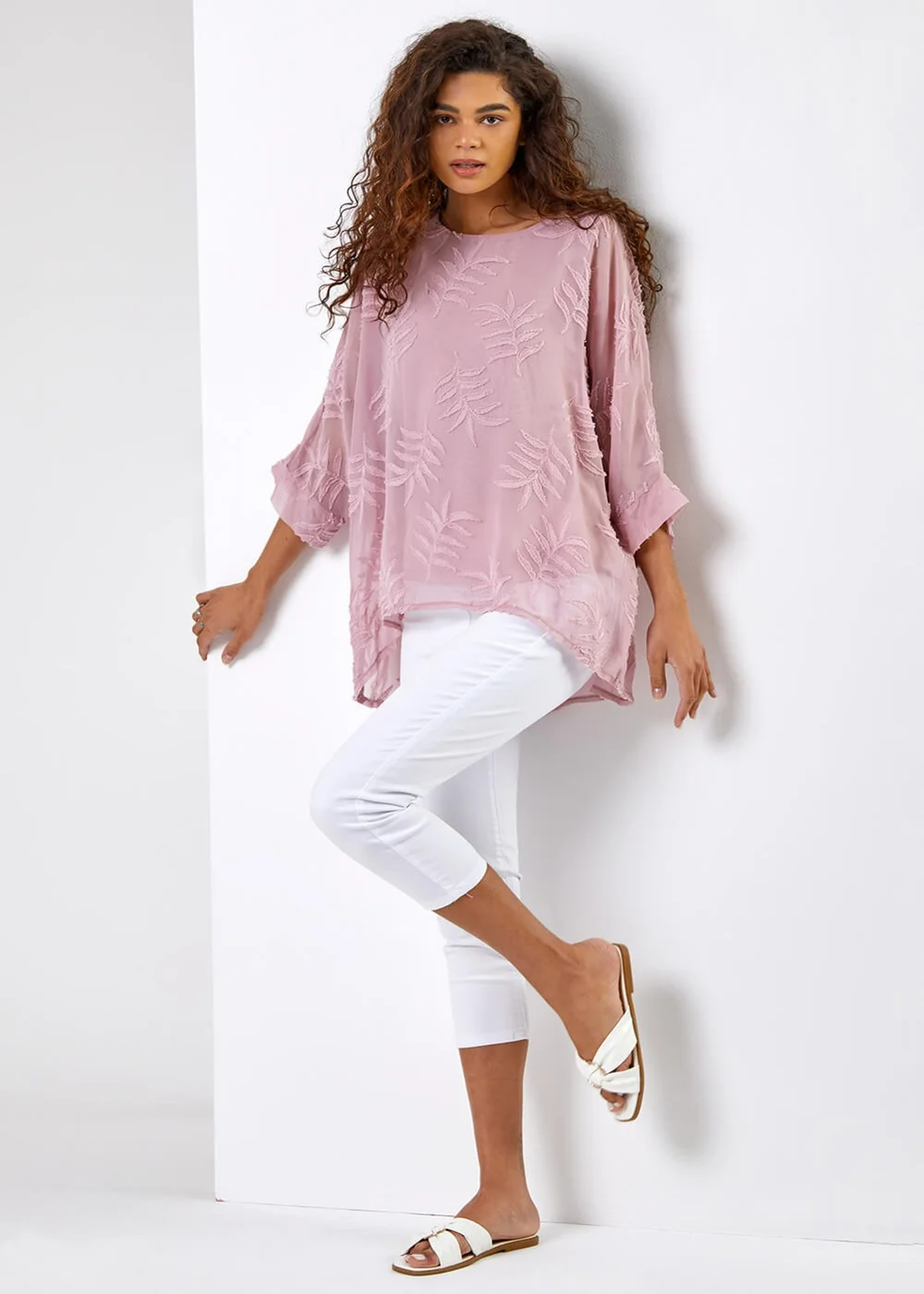 Roman Pale Pink Leaf Burnout Print Overlay Top - Size 16 Image 2