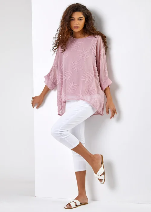 Roman Pale Pink Leaf Burnout Print Overlay Top - Size 16 Image 2