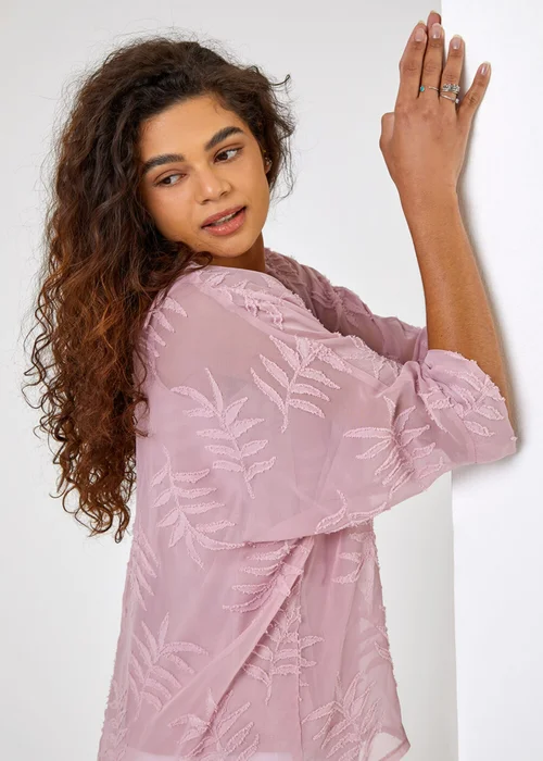 Roman Pale Pink Leaf Burnout Print Overlay Top - Size 16 Image 4