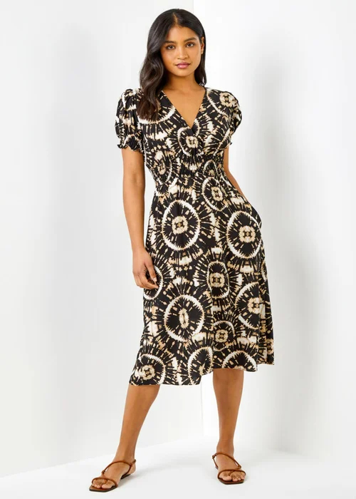 Roman Black Tie Dye Fit And Flare Midi Dress - 22 Image 3