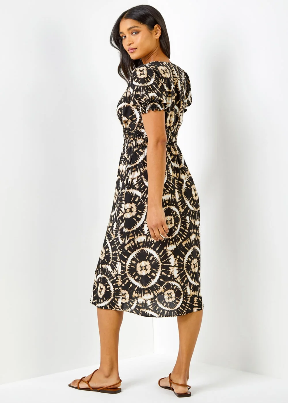 Roman Black Tie Dye Fit And Flare Midi Dress - 22 Image 4