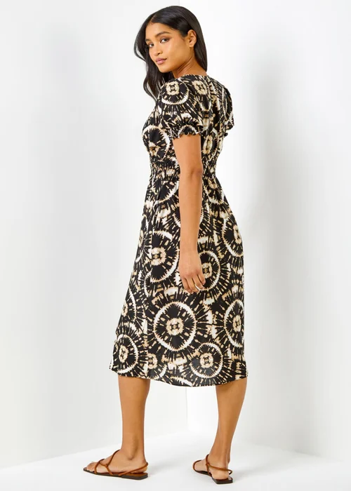 Roman Black Tie Dye Fit And Flare Midi Dress - 22 Image 4