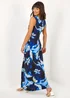 Roman Black Floral Jersey Stretch Twist Ruched Maxi Dress - Size 6 Image 2