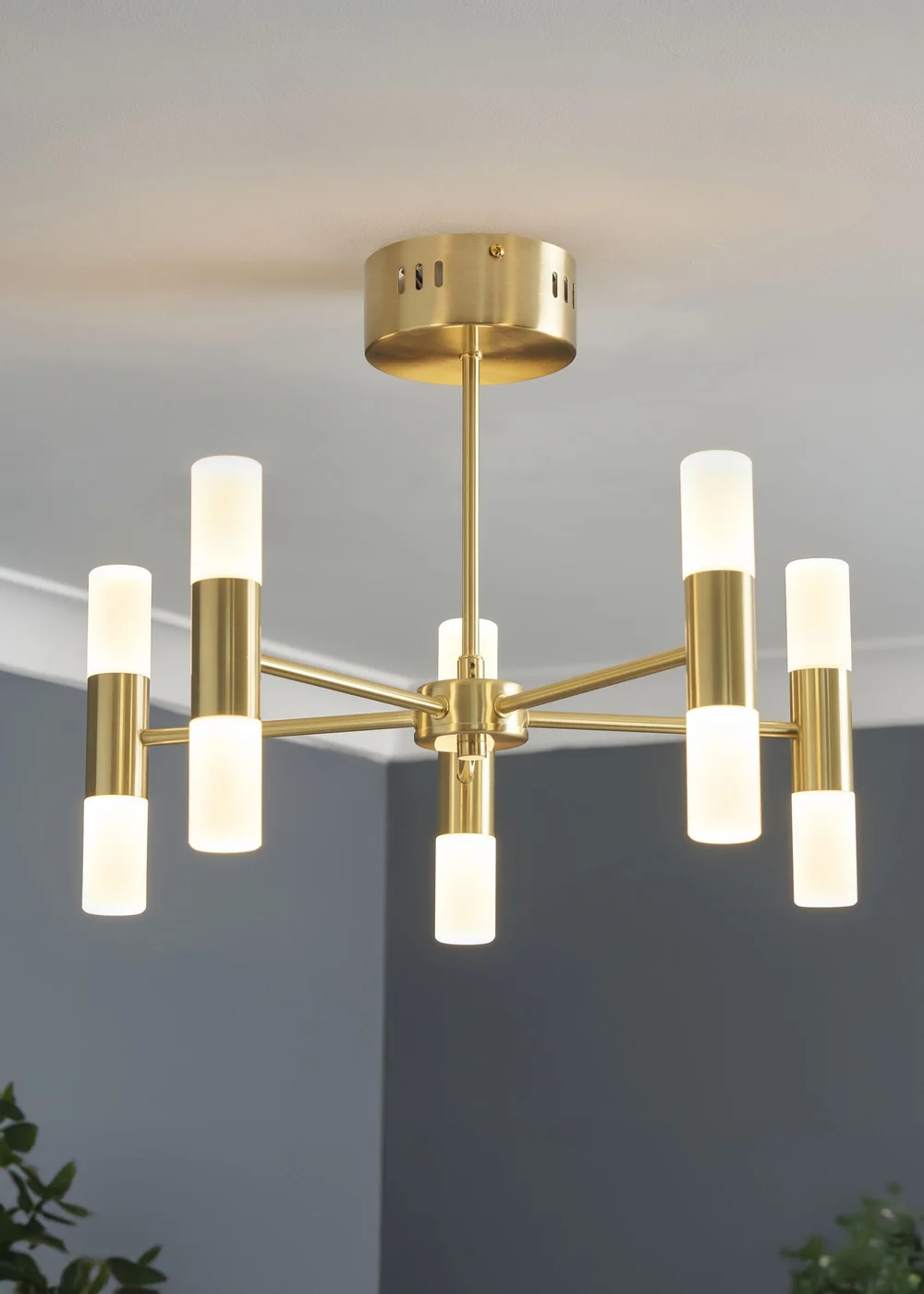 BHS Lois 10 Light Semi Flush LED Satin Brass (35cm x 43cm) - One Size Image 1