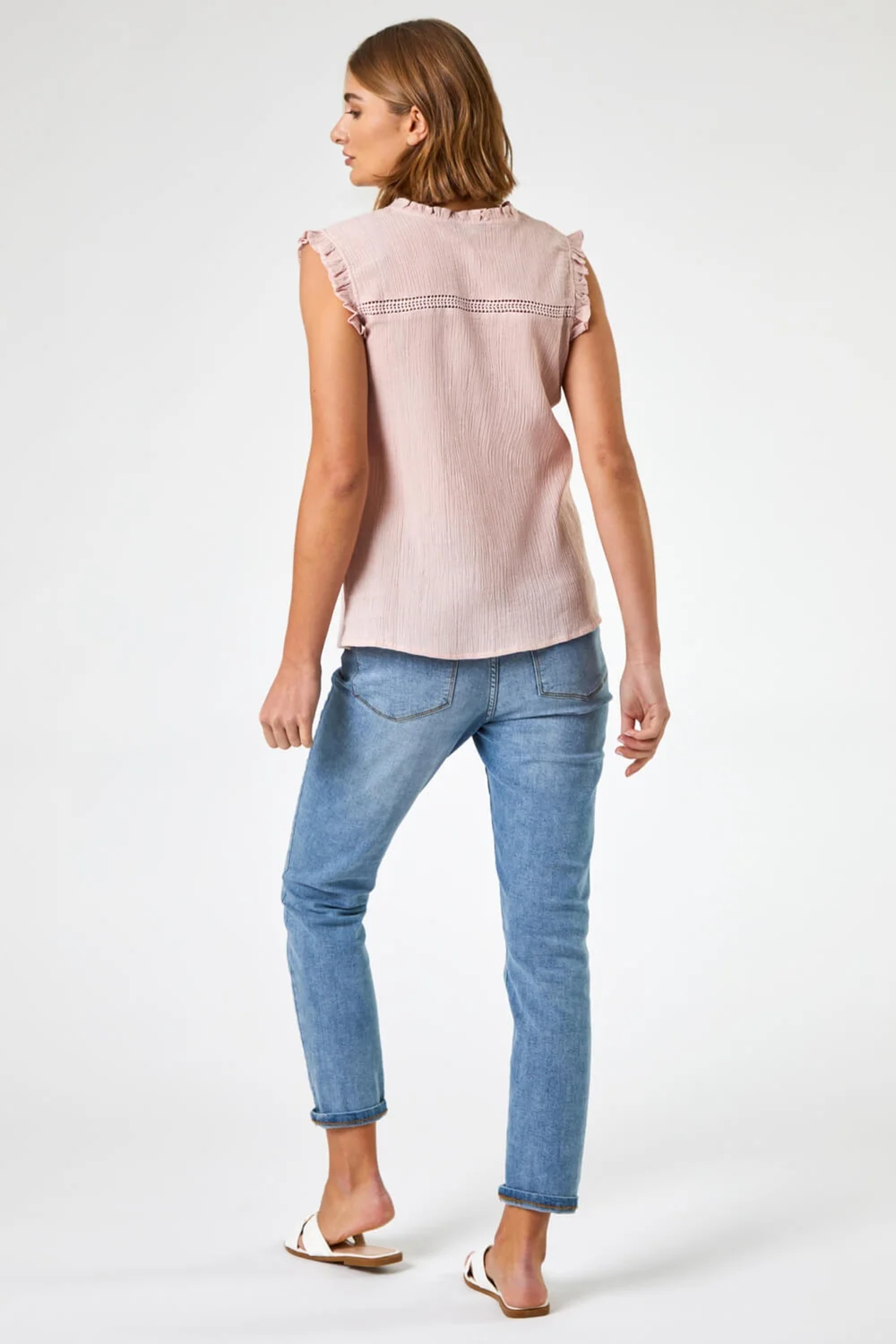 Roman Light Pink Ruffle Detail Cotton Crinkle Top - 6 Image 2
