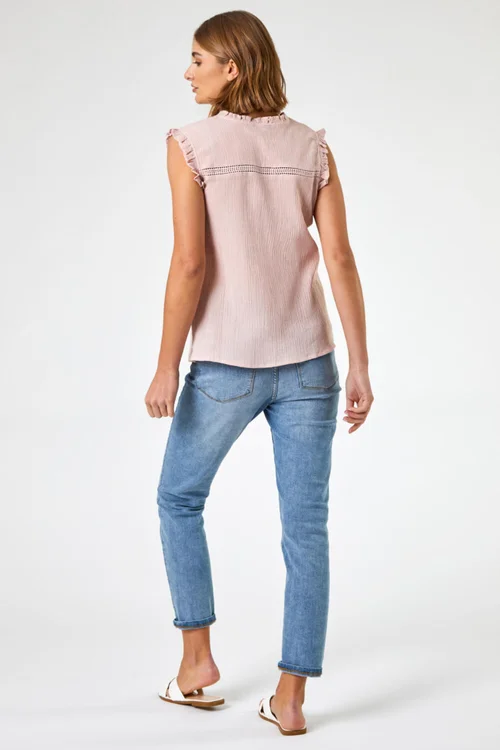 Roman Light Pink Ruffle Detail Cotton Crinkle Top - 6 Image 2
