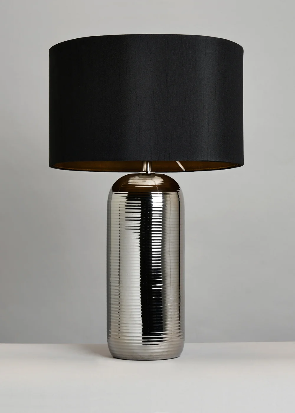 BHS Cylinder Textured Table Lamp Silver (48cm x 28cm) - One Size Image 2