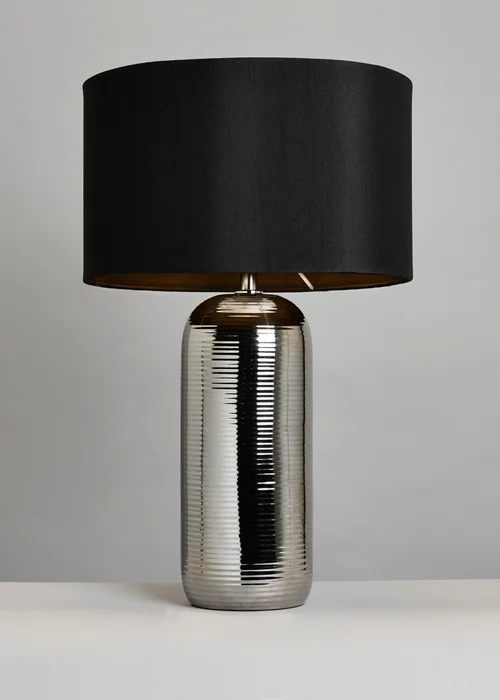 BHS Cylinder Textured Table Lamp Silver (48cm x 28cm) - One Size Image 2
