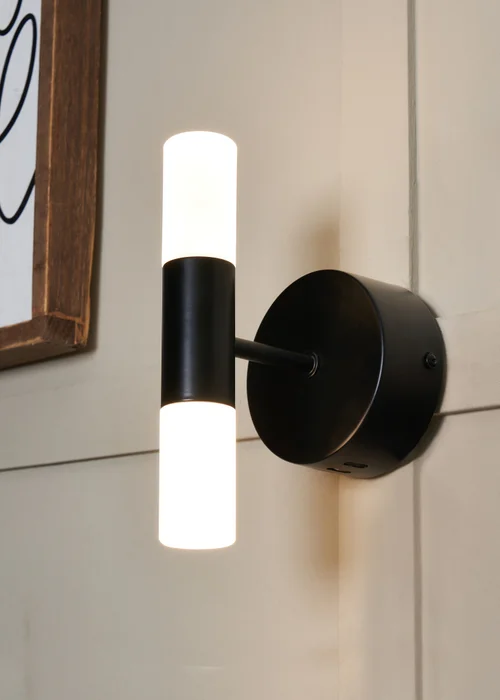 BHS Lois Twin Frosted Wall Light LED Black (20cm x 10cm) - One Size Image 1