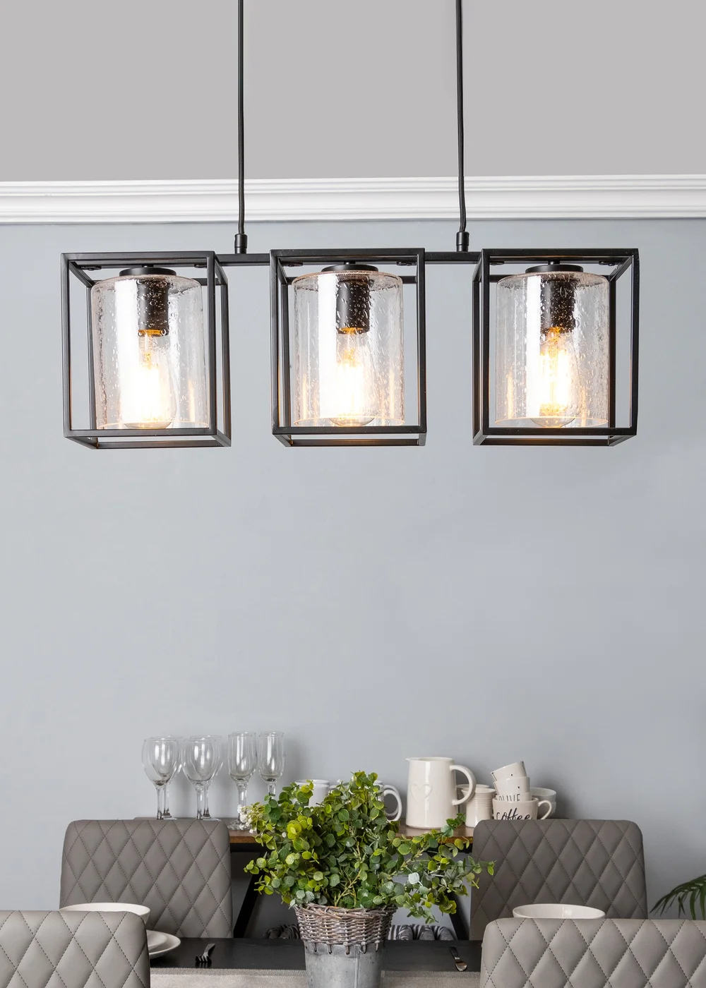 BHS Hardy 3 Light Diner Bar Matt Black (Adjustable 57-119cm x 60cm) - One Size Image 1