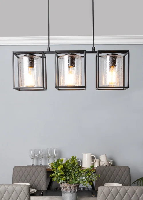 BHS Hardy 3 Light Diner Bar Matt Black (Adjustable 57-119cm x 60cm) - One Size Image 1