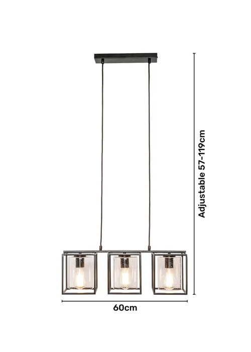 BHS Hardy 3 Light Diner Bar Matt Black (Adjustable 57-119cm x 60cm) - One Size Image 5