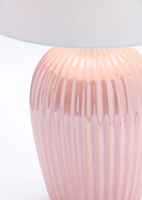 BHS Glossy Ribbed Table Lamp Pink (46cm x 30cm) - One Size Image 3