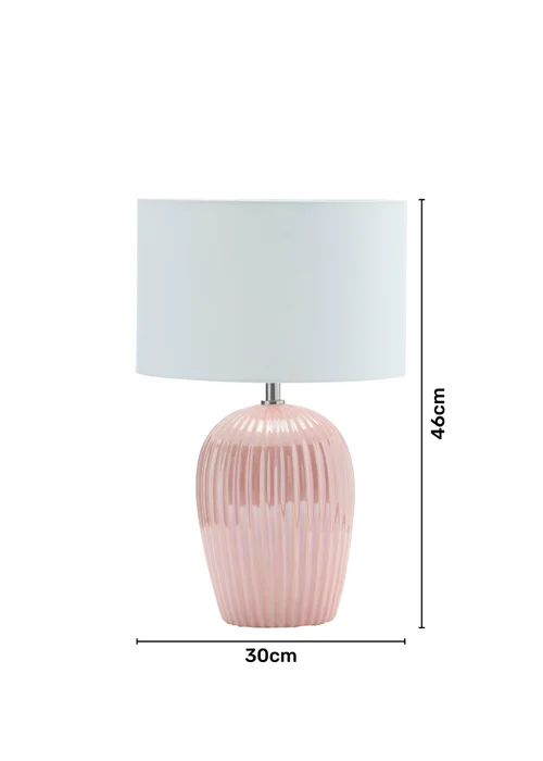 BHS Glossy Ribbed Table Lamp Pink (46cm x 30cm) - One Size Image 5