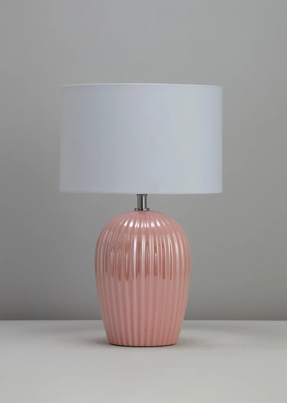 BHS Glossy Ribbed Table Lamp Pink (46cm x 30cm) - One Size Image 2