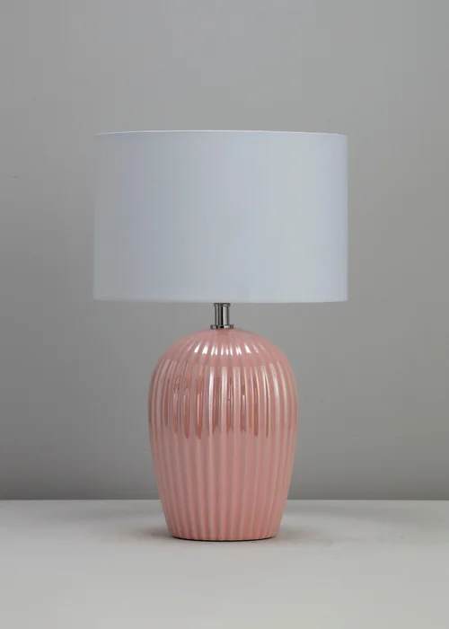 BHS Glossy Ribbed Table Lamp Pink (46cm x 30cm) - One Size Image 2