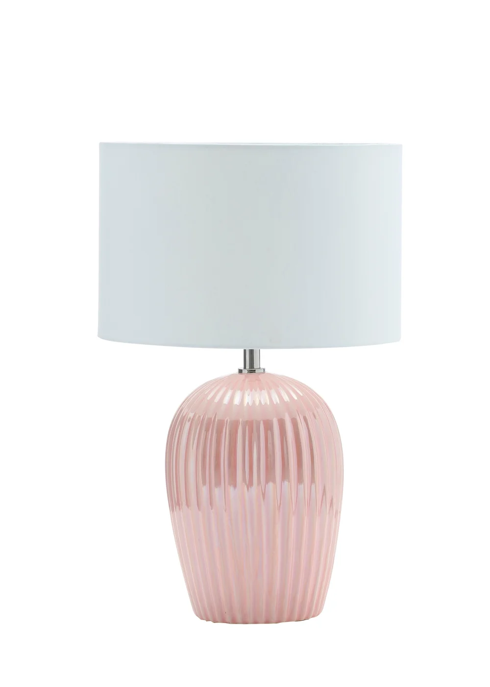 BHS Glossy Ribbed Table Lamp Pink (46cm x 30cm) - One Size Image 1