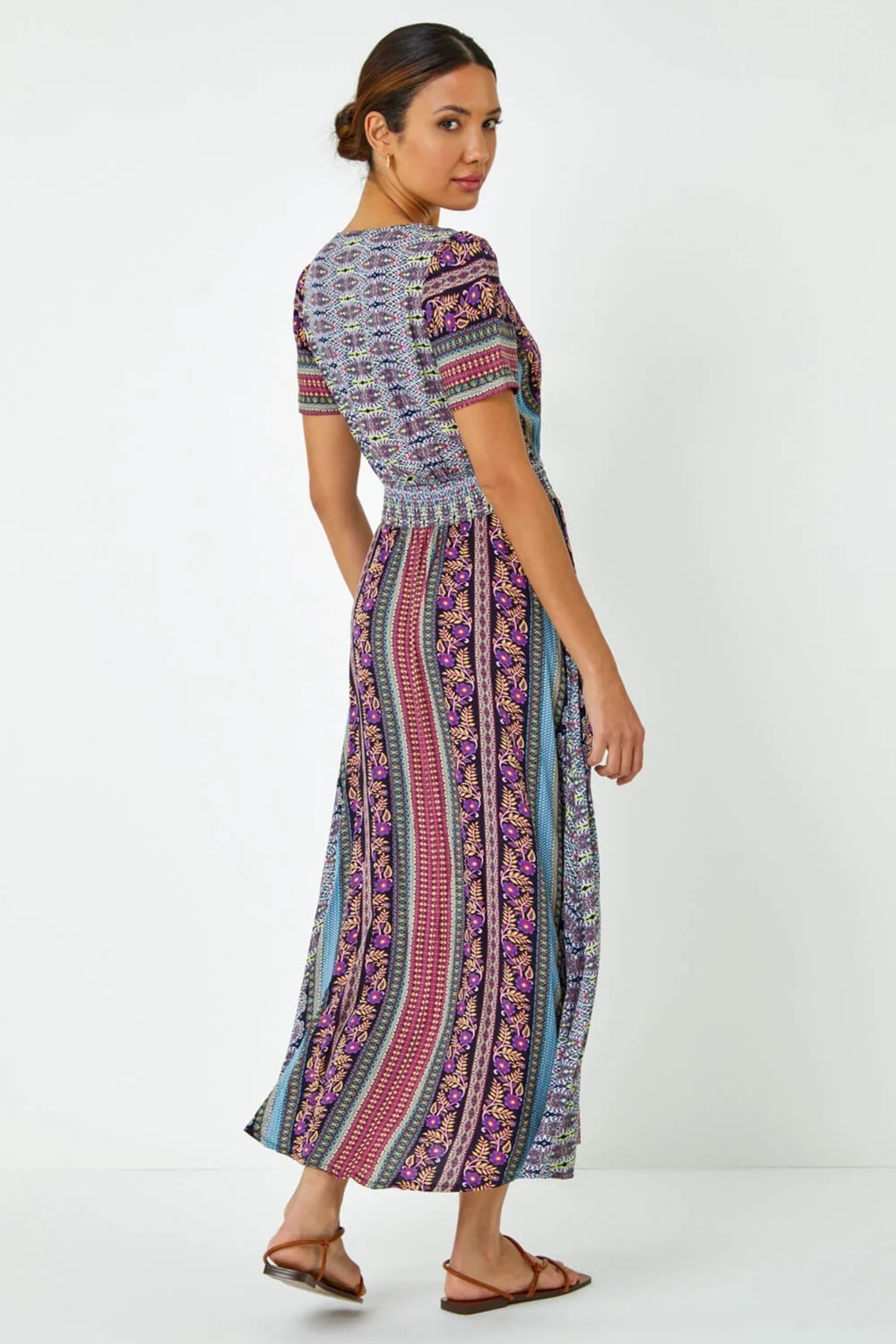 Roman Purple Floral Print Fit and Flare Maxi Dress - 6 Image 3