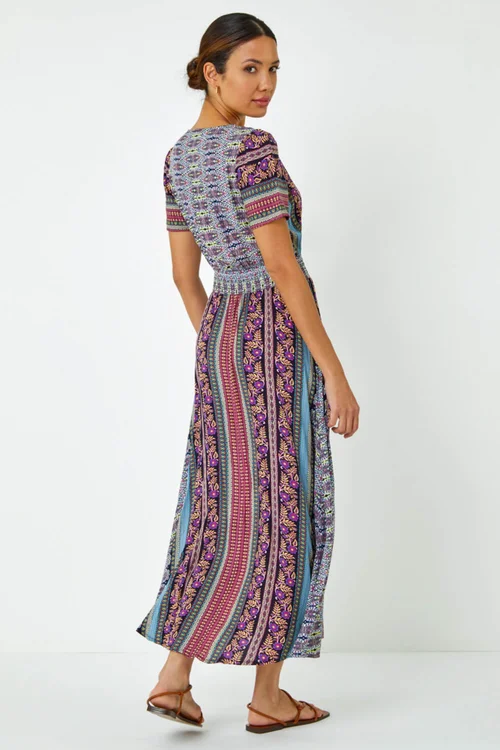 Roman Purple Floral Print Fit and Flare Maxi Dress - 6 Image 3