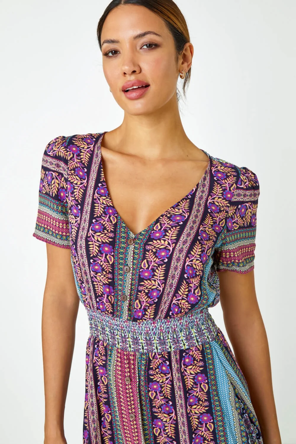 Roman Purple Floral Print Fit and Flare Maxi Dress - 6 Image 4