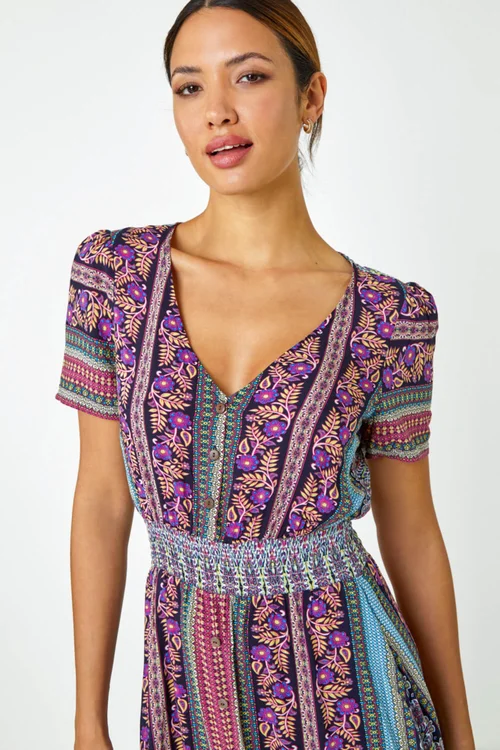 Roman Purple Floral Print Fit and Flare Maxi Dress - 6 Image 4