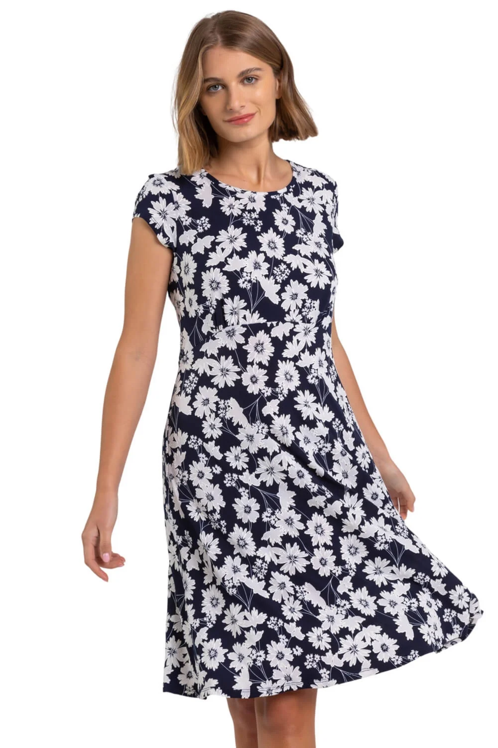 Roman Navy Floral Print Stretch Jersey Tea Dress - Size 22 | Matalan Roman Navy Floral Print Stretch Jersey Tea Dress - Size 22 | Matalan