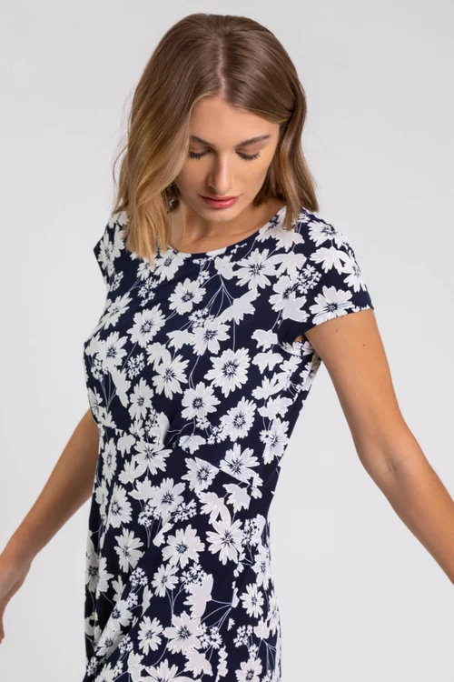 Roman Navy Floral Print Stretch Jersey Tea Dress - Size 10 Image 4