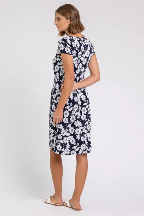 Roman Navy Floral Print Stretch Jersey Tea Dress - Size 10 Image 2