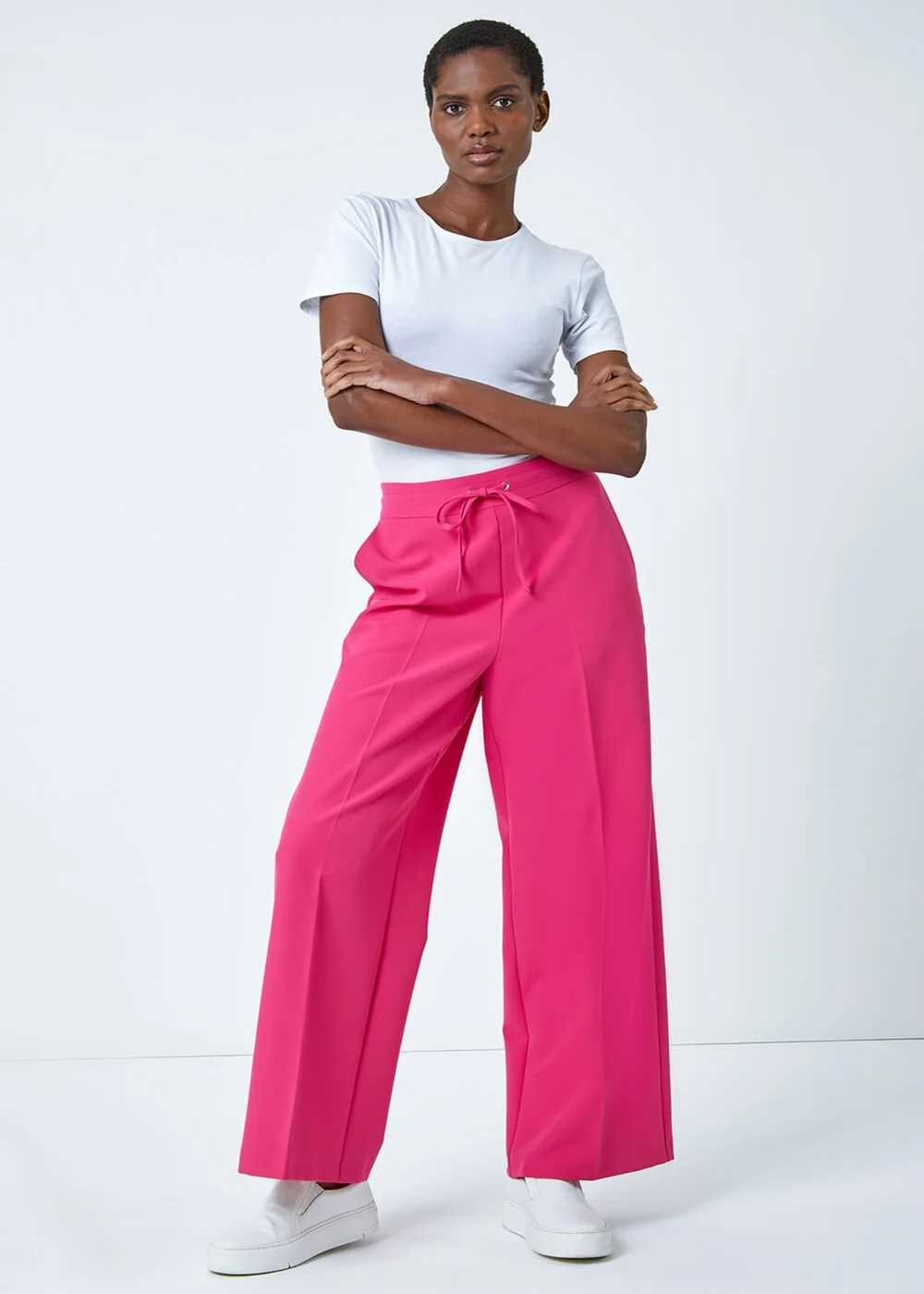 Roman Pink Wide Leg Elastic Waist Tie Front Trouser - 12 Image 3