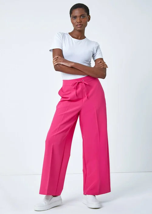 Roman Pink Wide Leg Elastic Waist Tie Front Trouser - 12 Image 3