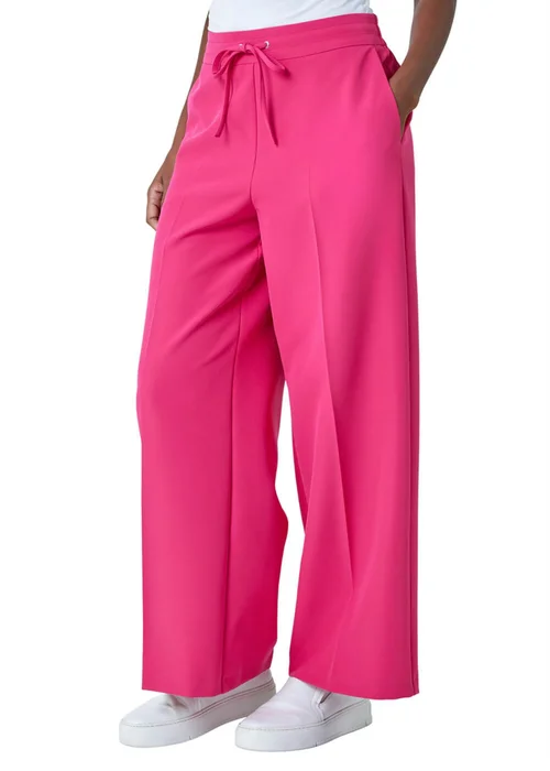 Roman Pink Wide Leg Elastic Waist Tie Front Trouser - 12 Image 1