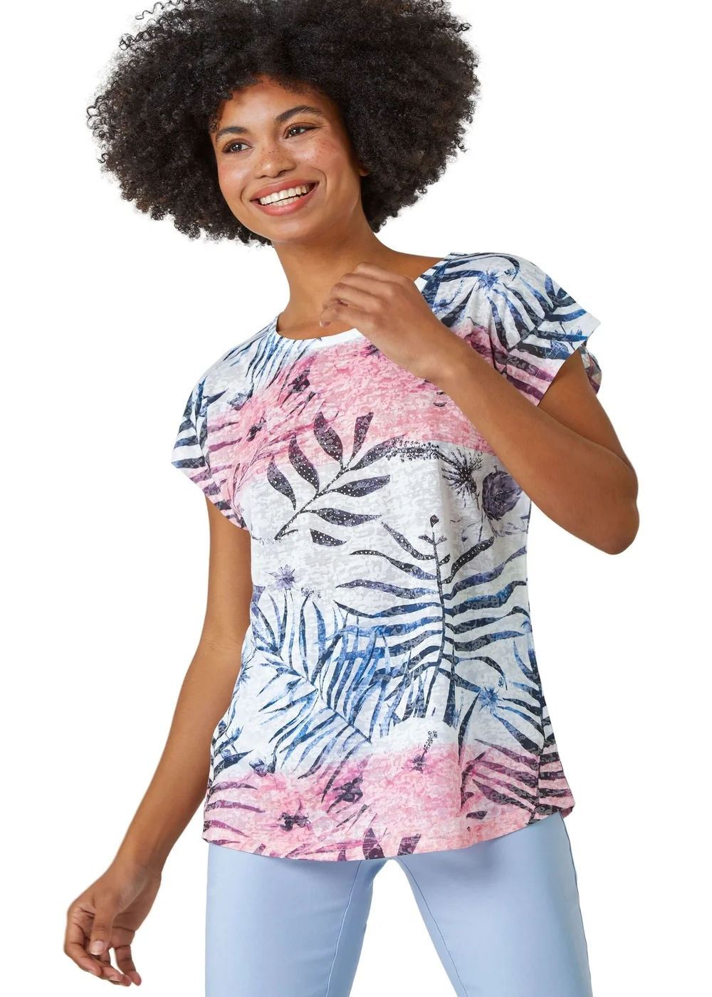 Roman Pink Palm Print Burnout T-Shirt - 6 Image 1