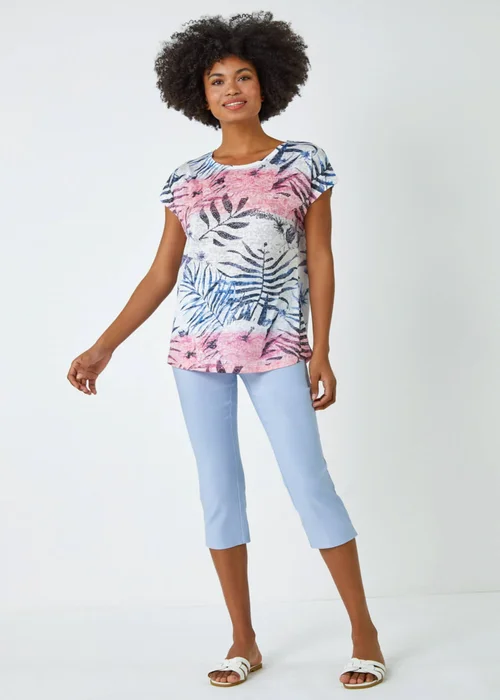 Roman Pink Palm Print Burnout T-Shirt - 6 Image 3