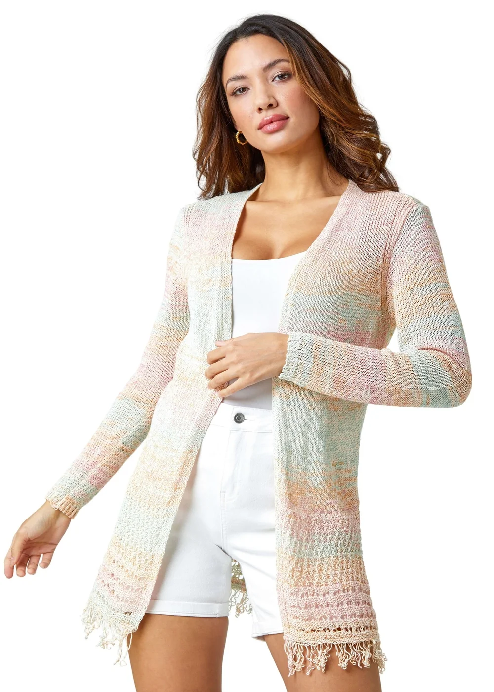 Roman Multi Fringed Edge Longline Stripe Cardigan - Size 24 Image 1