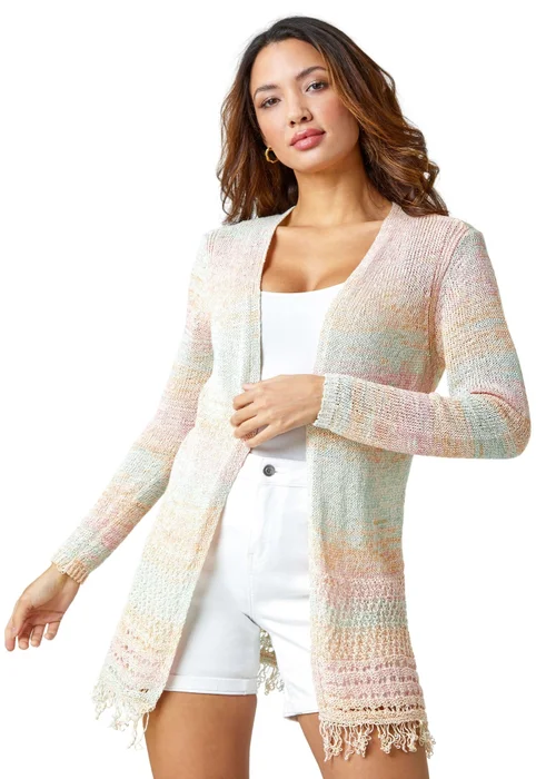 Roman Multi Fringed Edge Longline Stripe Cardigan - Size 24 Image 1