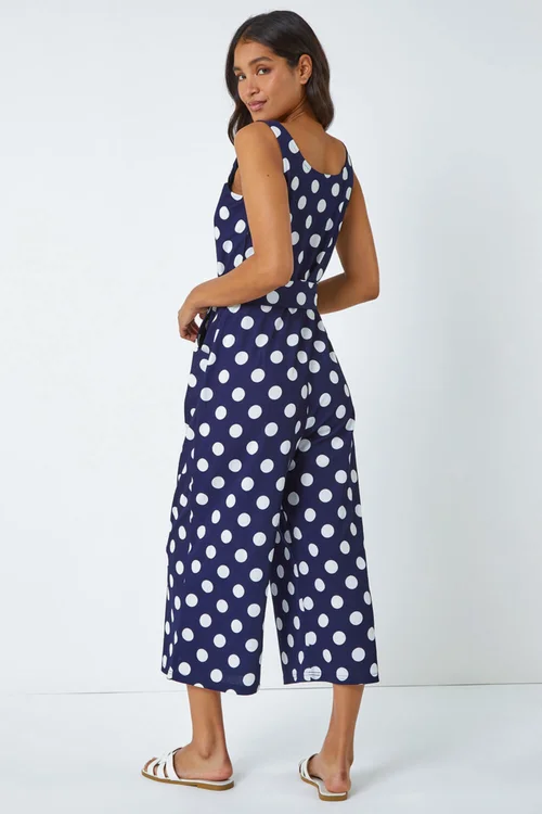 Roman Navy Spot Print Belted Jumpsuit - Size 6 Image 3
