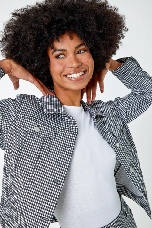 Roman Black Gingham Stretch Pocket Detail Jacket - 6 Image 2