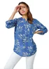 Roman Blue Cotton Floral Print V-Neck Overshirt - Size 12 Image 1