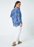 Roman Blue Cotton Floral Print V-Neck Overshirt - Size 12 Image 3