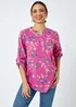 Roman Pink Cotton Floral Print V-Neck Overshirt - Size 26 Image 3