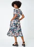 Roman Teal Floral Print Ruched Waist Wrap Dress - Size 18 Image 4