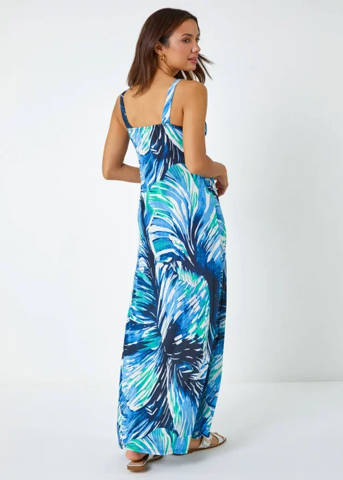 Roman Aqua Abstract Print Stretch Wrap Maxi Dress - 6 Image 3
