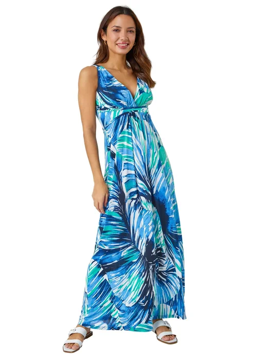 Roman Aqua Abstract Print Stretch Wrap Maxi Dress - 6 Image 1
