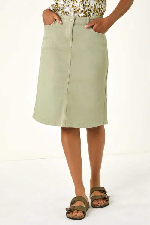 Roman Sage Cotton Denim Stretch A line Skirt - 10 Image 2