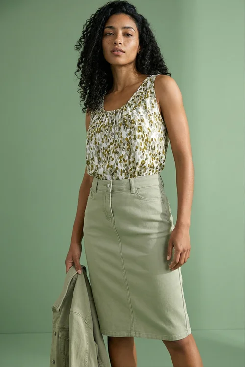 Roman Sage Cotton Denim Stretch A line Skirt - 10 Image 1