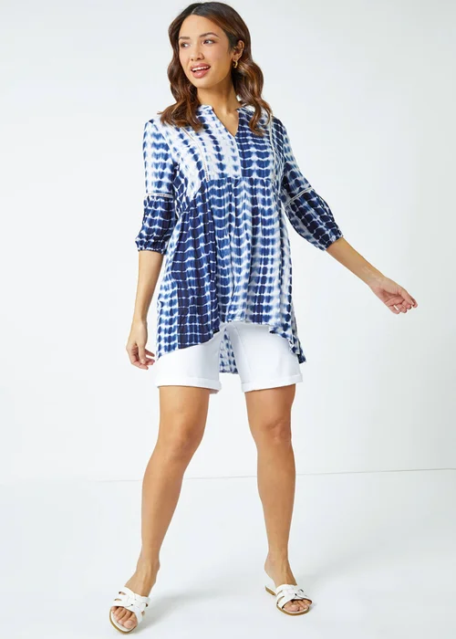 Roman Blue Tie Dye Print Smock Tunic Top - Size 18 Image 2