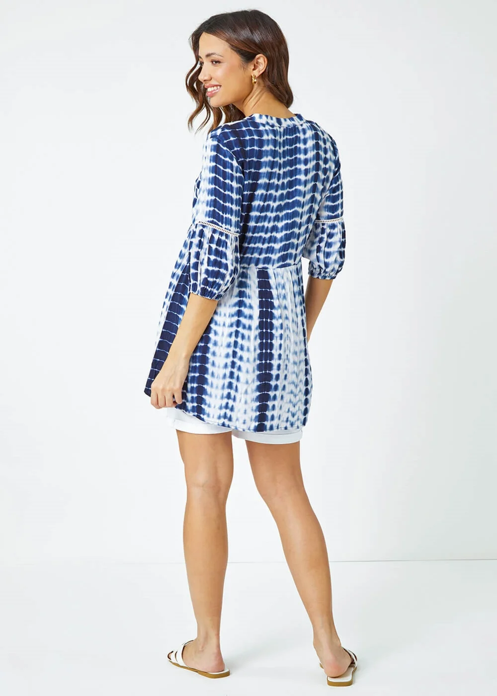 Roman Blue Tie Dye Print Smock Tunic Top - Size 18 Image 3